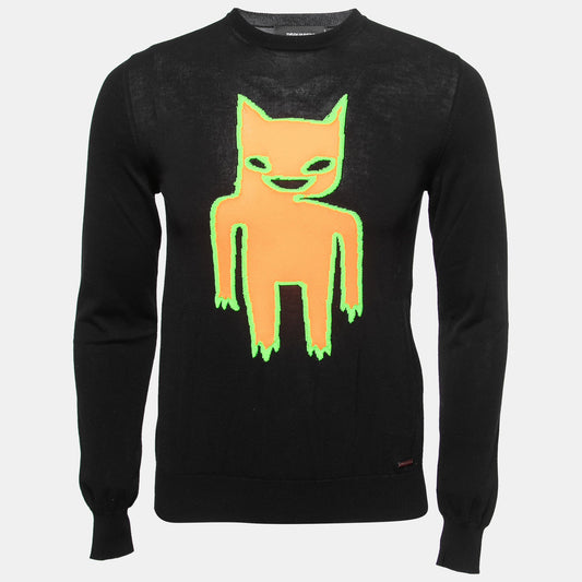 Dsquared2 Black Neon Motif Stretch Knit Crew Neck Jumper