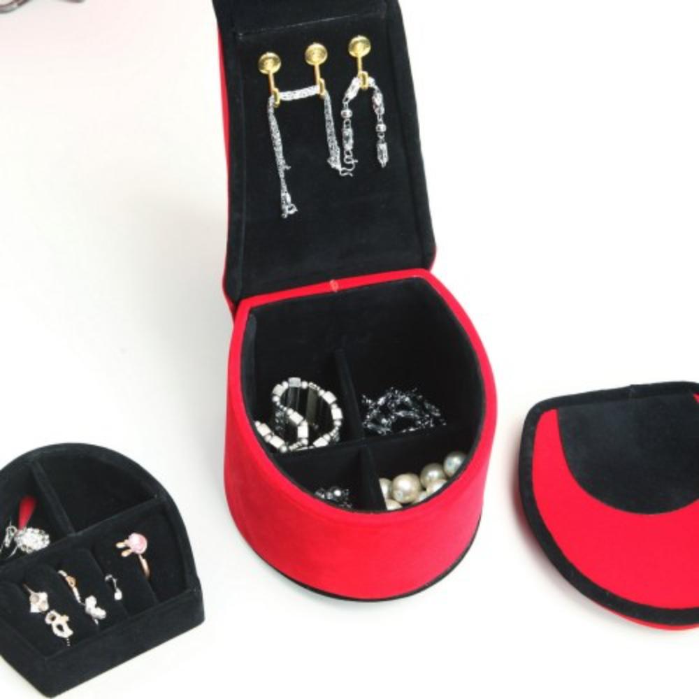 Velvet Shoe-Shaped Jewelry Box with Ring Compartments