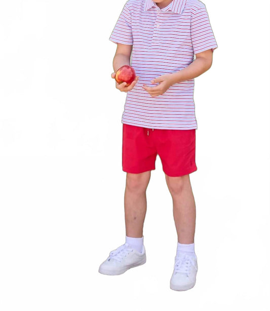Kid's Short Sleeve Polo In Red Primary Stripe