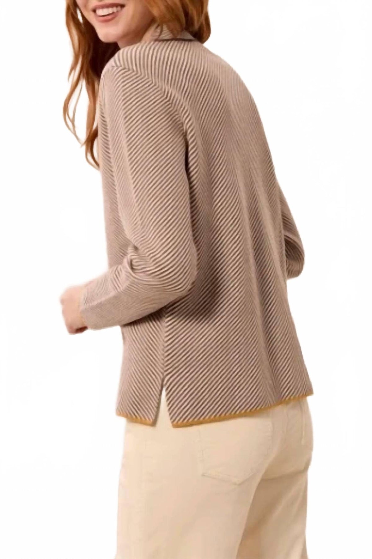 Modern Lines Split Neck Sweater In Oatmeal