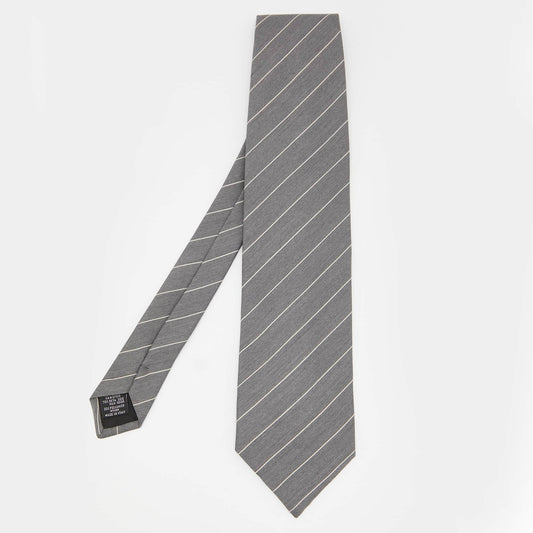 Emporio Armani Grey Striped Silk  Tie