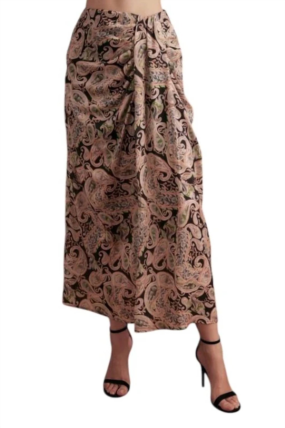 Posh Paisley Draped Faux Wrap Midi Skirt In Multicolor