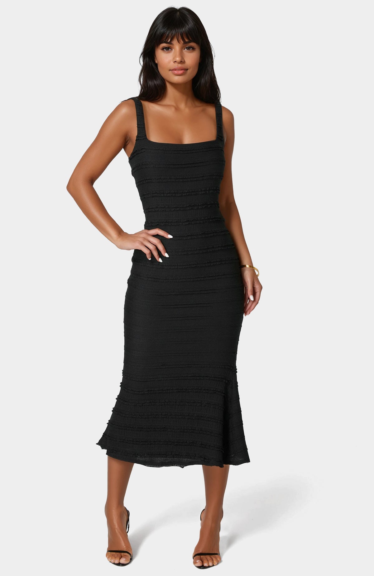 Bebe Women's Square Neck Ruffle Lace Midi Dress