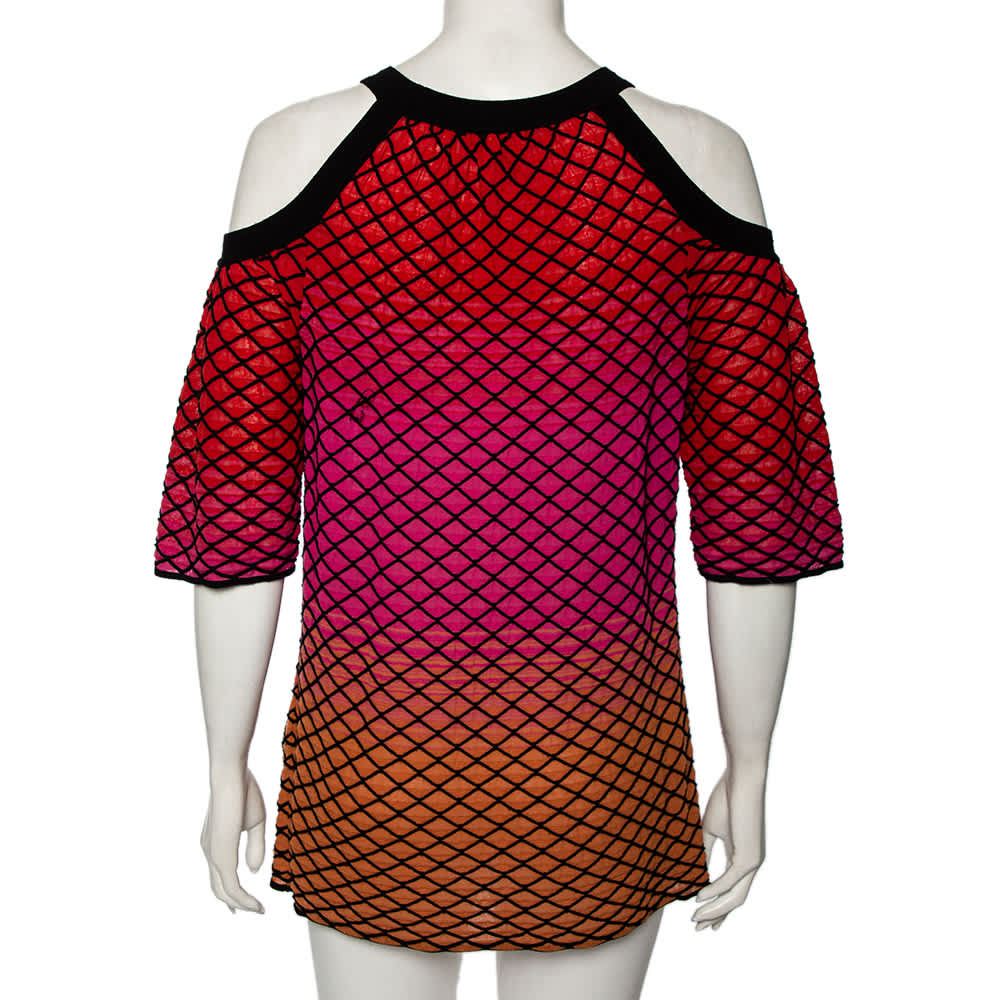 M Missoni Multicolor Textured Knit Cold Shoulder Top M