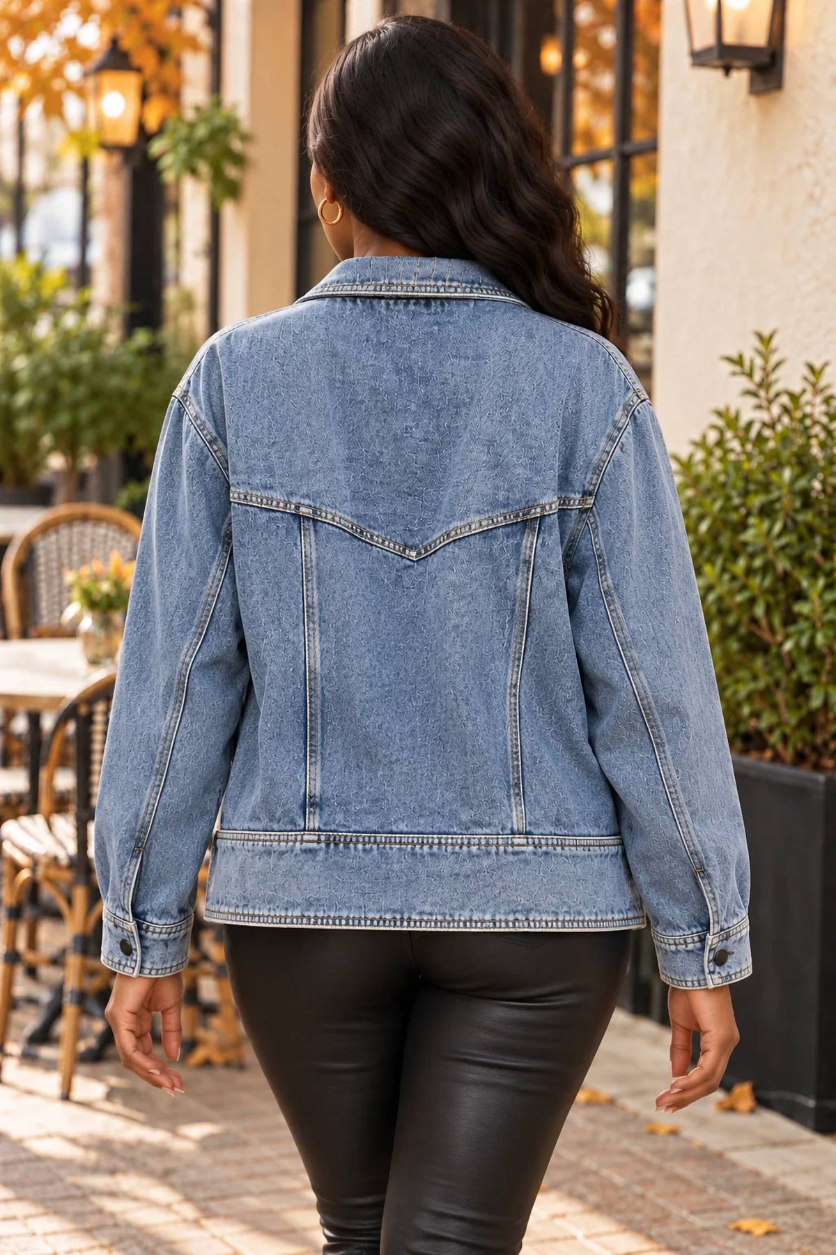 Women's Double Breasted Acid Wash Denim Jacket In Blue