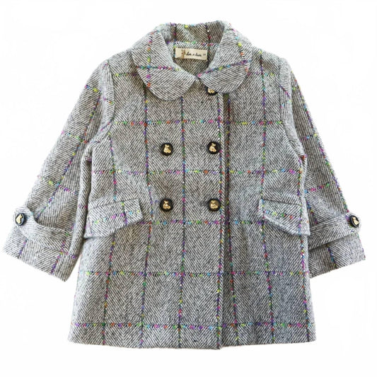 Girls Herringbone Wooly Coat In Grey