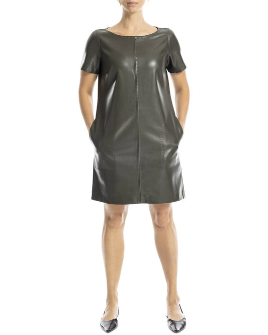 Max Studio Short Sleeve Leaterette Short Dress