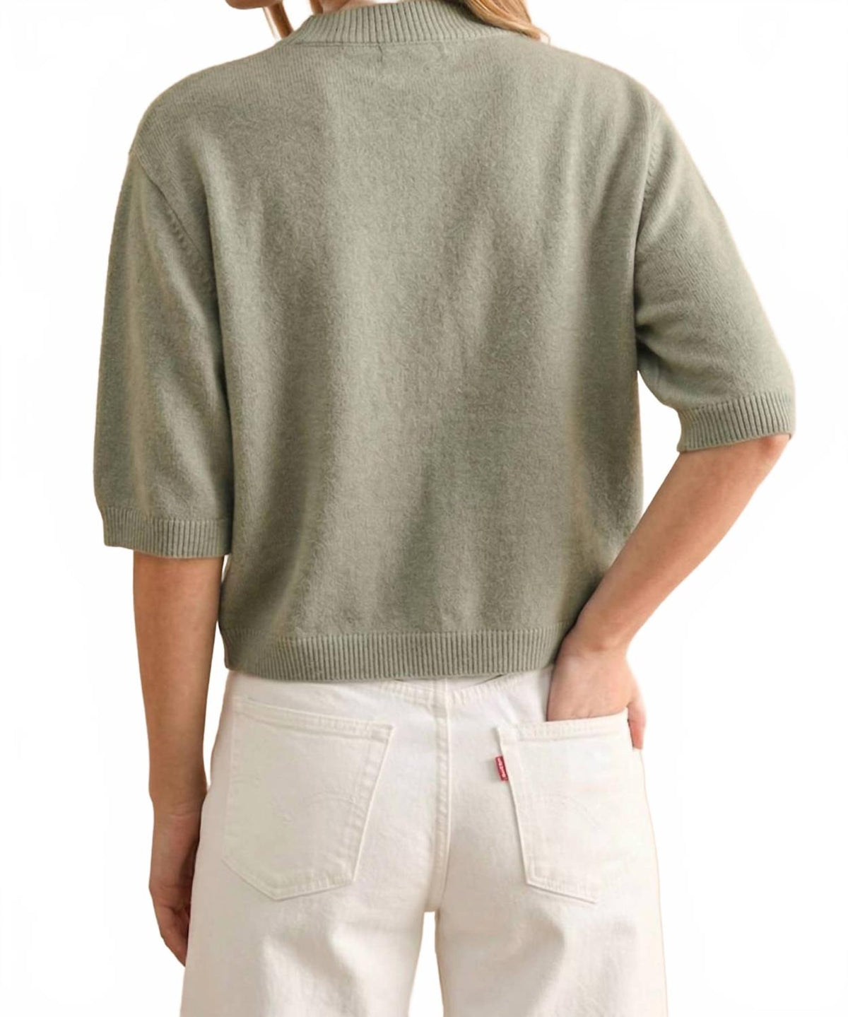 Cassie Short Sleeve Sweater Top In Sage Butter