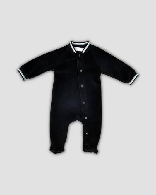 Baby Boys Varsity Neckline Velour Footie In Black