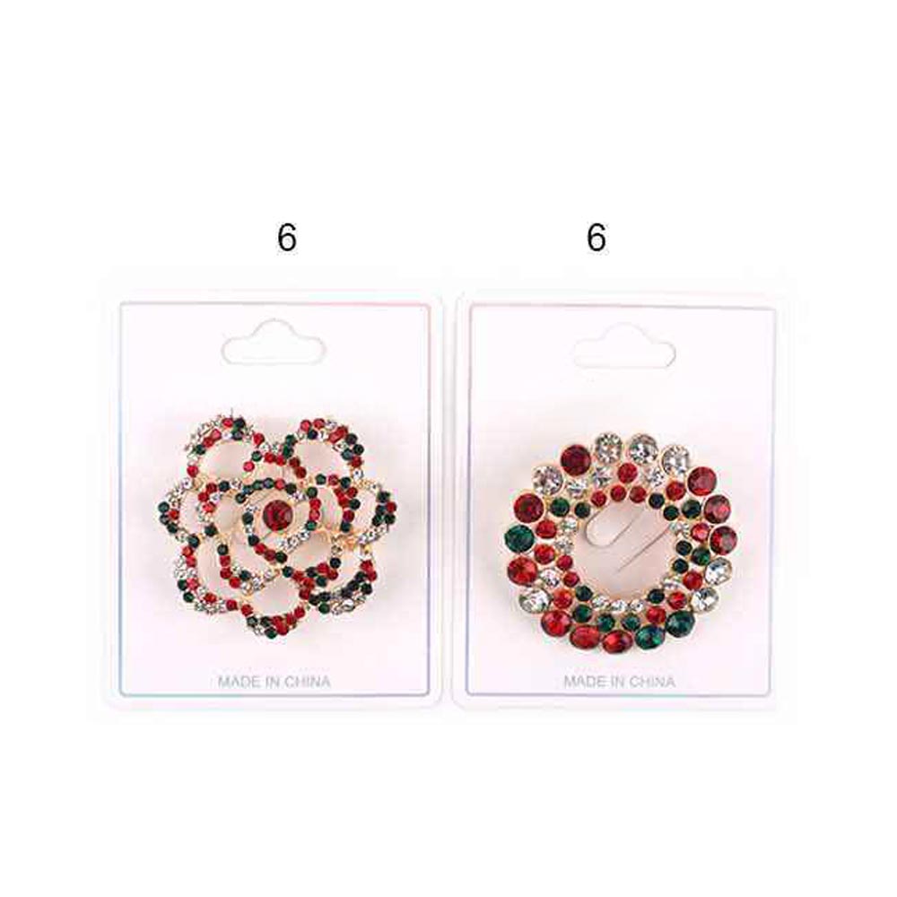 12PCS - Rhinestone Holiday Rose Wreath Pin Brooches