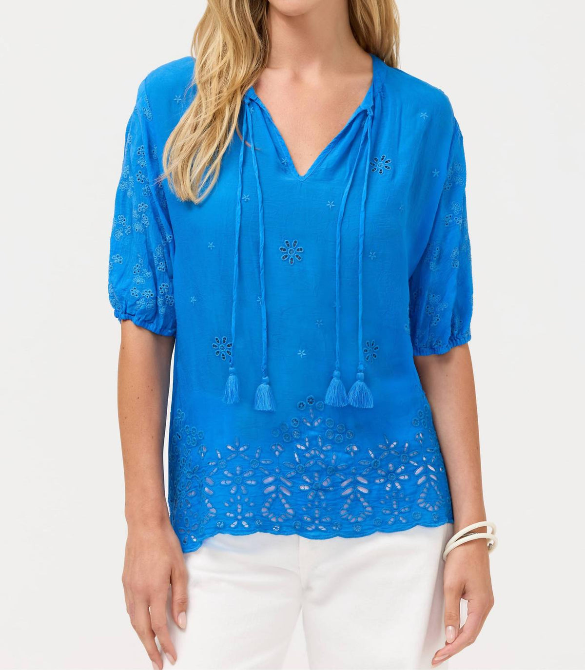 Margot Short Sleeve Blouse In Brilliant Blue