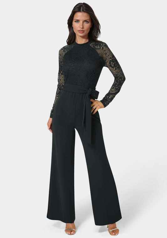 Bebe Womens Lace And Bodice Straight Leg Jumpsuit