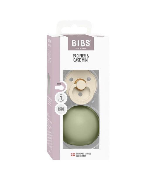 BIBS Colour Pacifier Round Latex Size 1 Ivory & Pacifier Case Mini - Sage