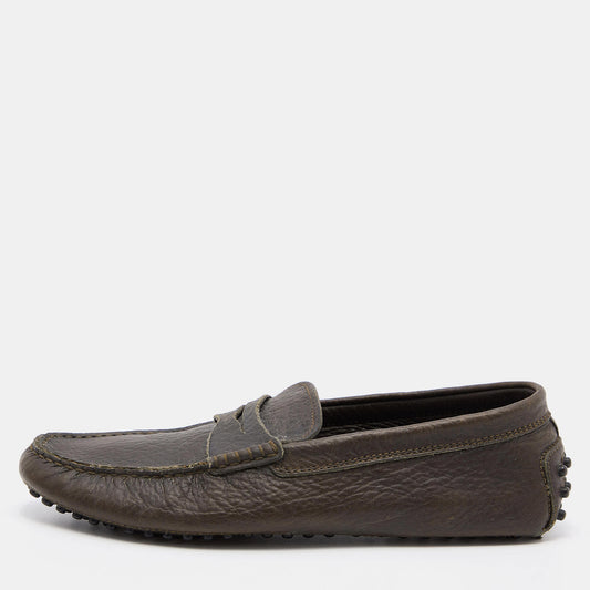 Tod's Olive Green Leather Penny Slip On Loafers Size 40