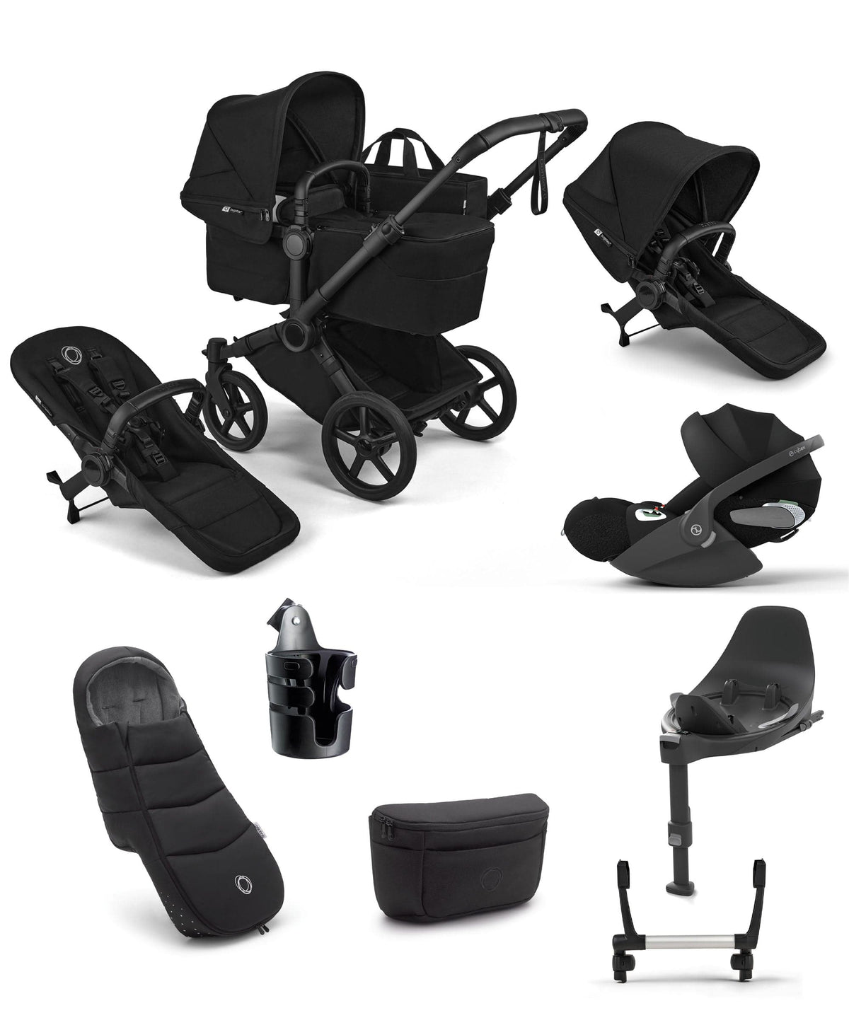 Bugaboo Donkey 6 Double Ultimate Pushchair Bundle With Cybex Cloud T i-Size Rotating Baby Car Seat & Base (8 Pieces) - Heritage Black
