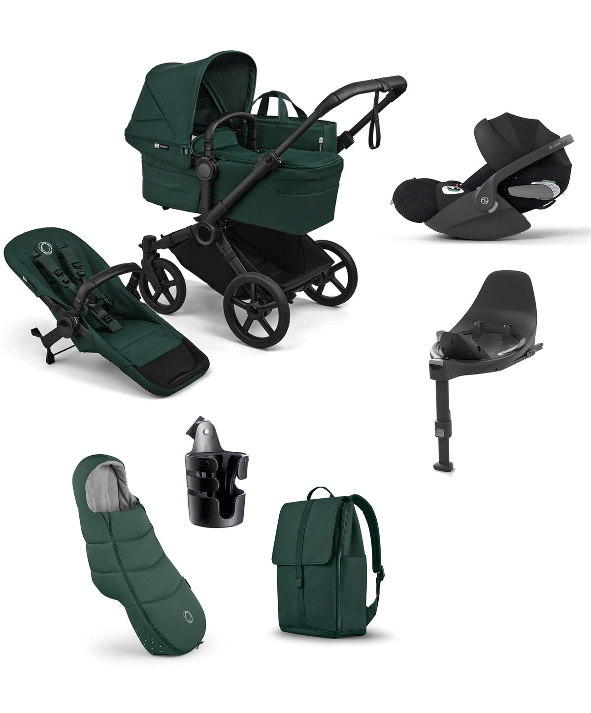 Bugaboo Donkey 6 Mono Ultimate Pushchair Bundle With Cybex Cloud T Plus Car Seat & Base (7 Pieces) - Fern Green