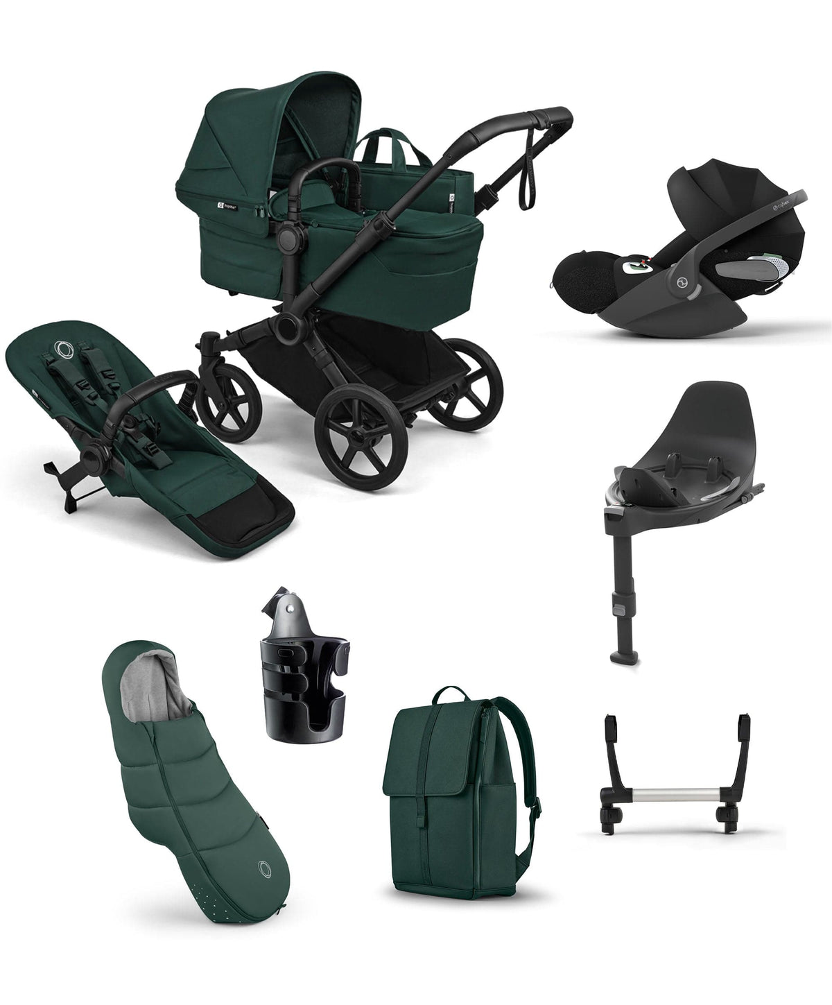 Bugaboo Donkey 6 Single Ultimate Pushchair Bundle With Cybex Cloud T Car Seat & Base (7 Pieces) - Fern Green