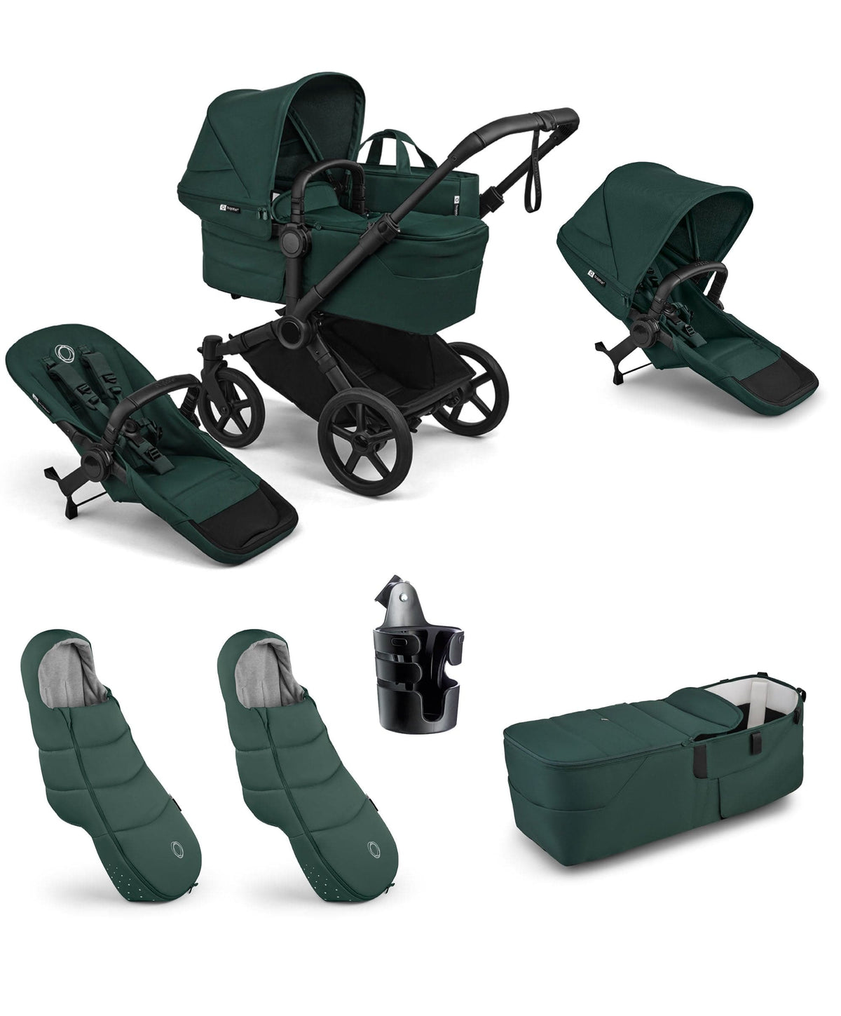 Donkey 6 Twin Essential Pushchair Bundle (6 Pieces) - Fern Green