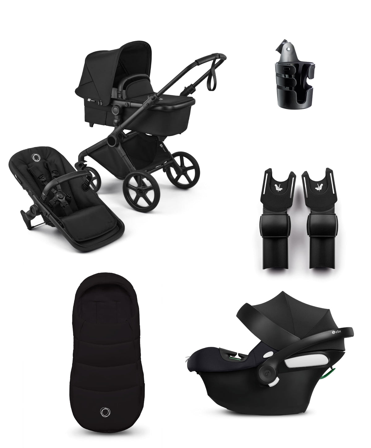 Bugaboo Cub Essential Pushchair Bundle With Cybex Aton B2 i-Size Baby Car Seat - Heritage Black