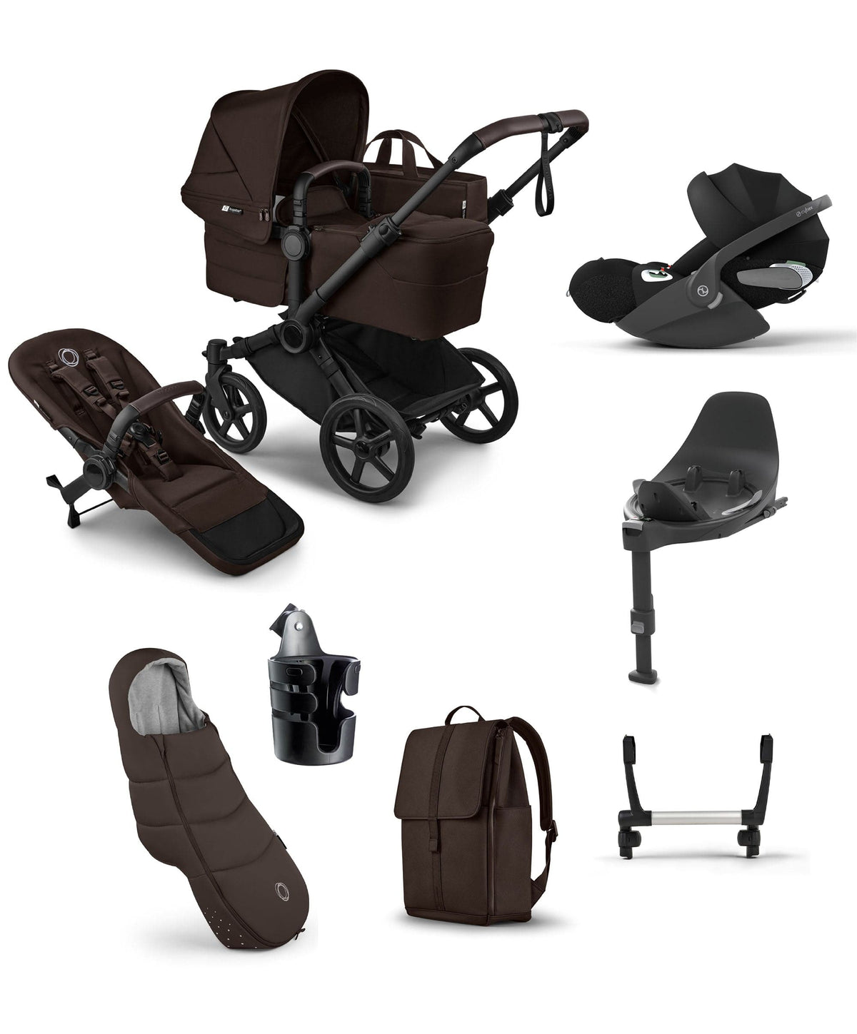 Bugaboo Donkey 6 Single Ultimate Pushchair Bundle With Cybex Cloud T Car Seat & Base (7 Pieces) - Cocoa Brown