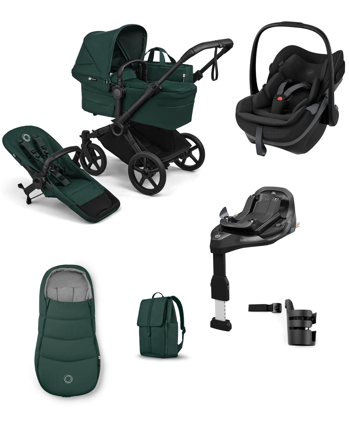 Bugaboo Donkey 6 Ultimate Single Pushchair Bundle with Maxi Cosi Pebble Slide Pro Car Seat & Base (7 Pieces)  - Fern Green