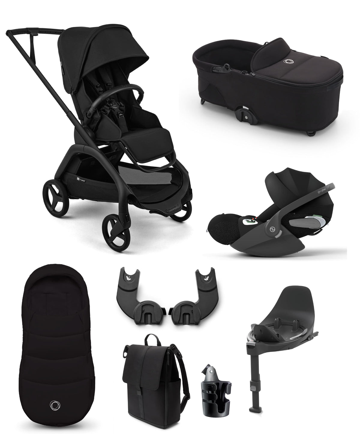 Bugaboo Dragonfly Plus Ultimate Pushchair Bundle with Cybex Cloud T i-Size Plus Rotating Baby Car Seat  & Base (8 Pieces) - Black