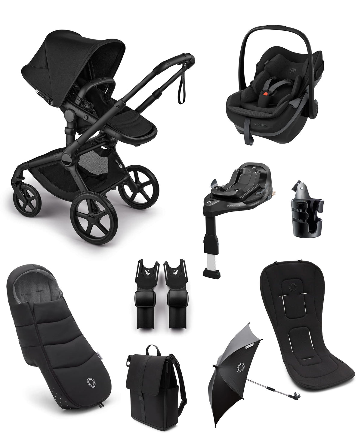 Bugaboo Fox 5 Renew Complete Pushchair Bundle with Maxi-Cosi Pebble Slide Pro Car Seat & Base (8 Pieces) - Heritage Black