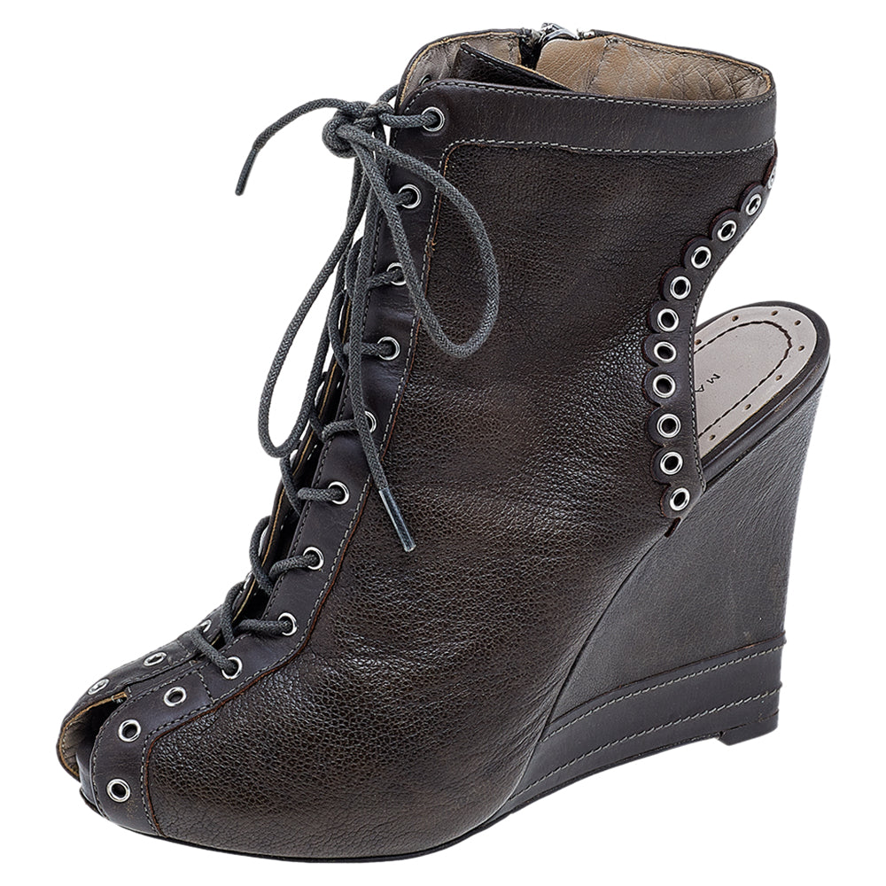 Marc by Marc Jacobs Brown Leather Wedge Booties Size 36