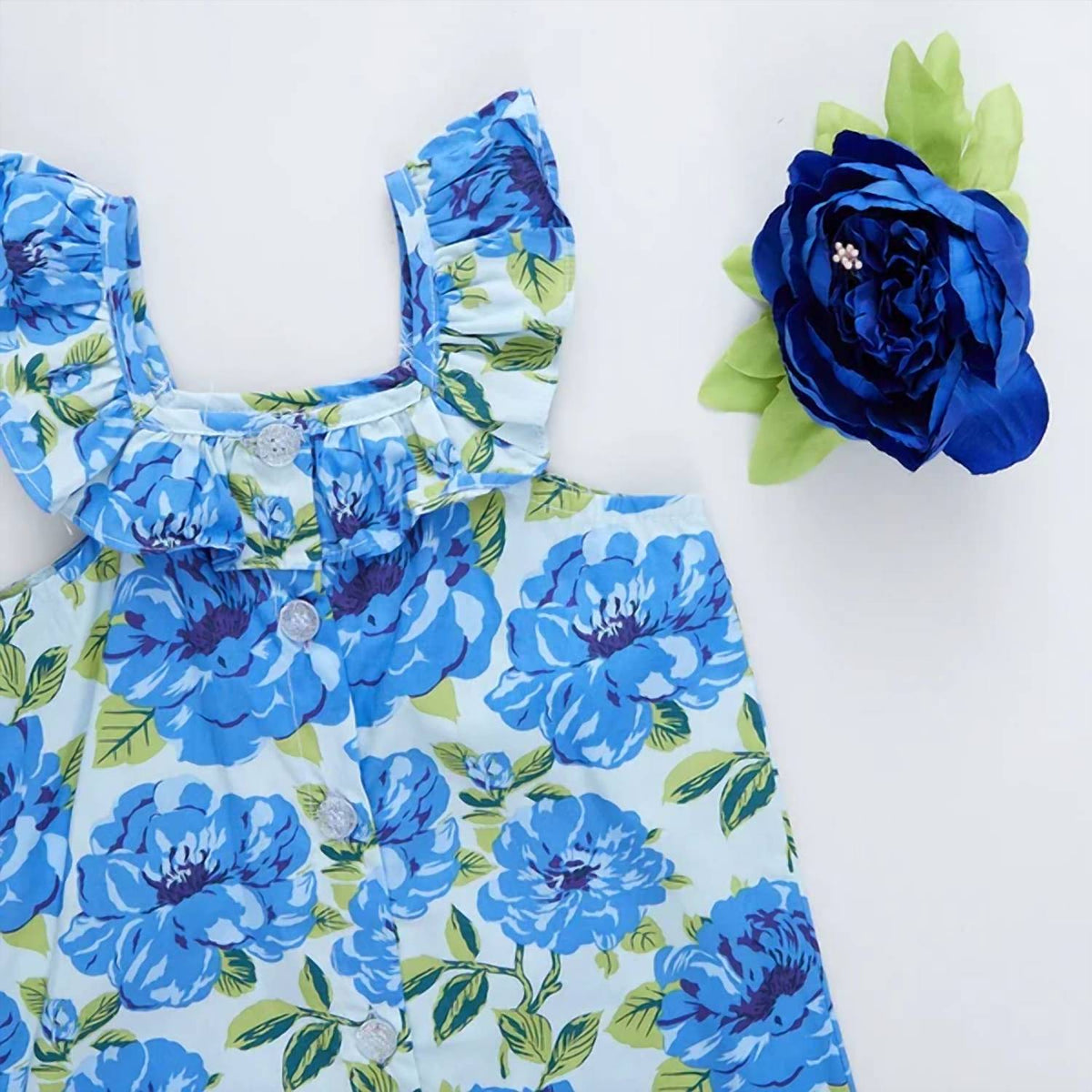 Girl's Ana Straight Leg Jumper In Blue Peonies