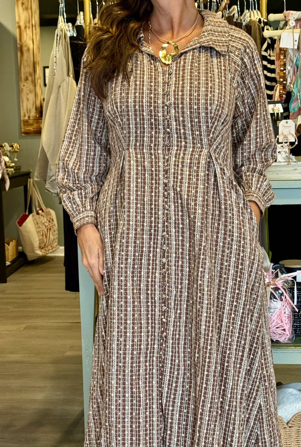 The Autumn Dress In Brown/ Grey