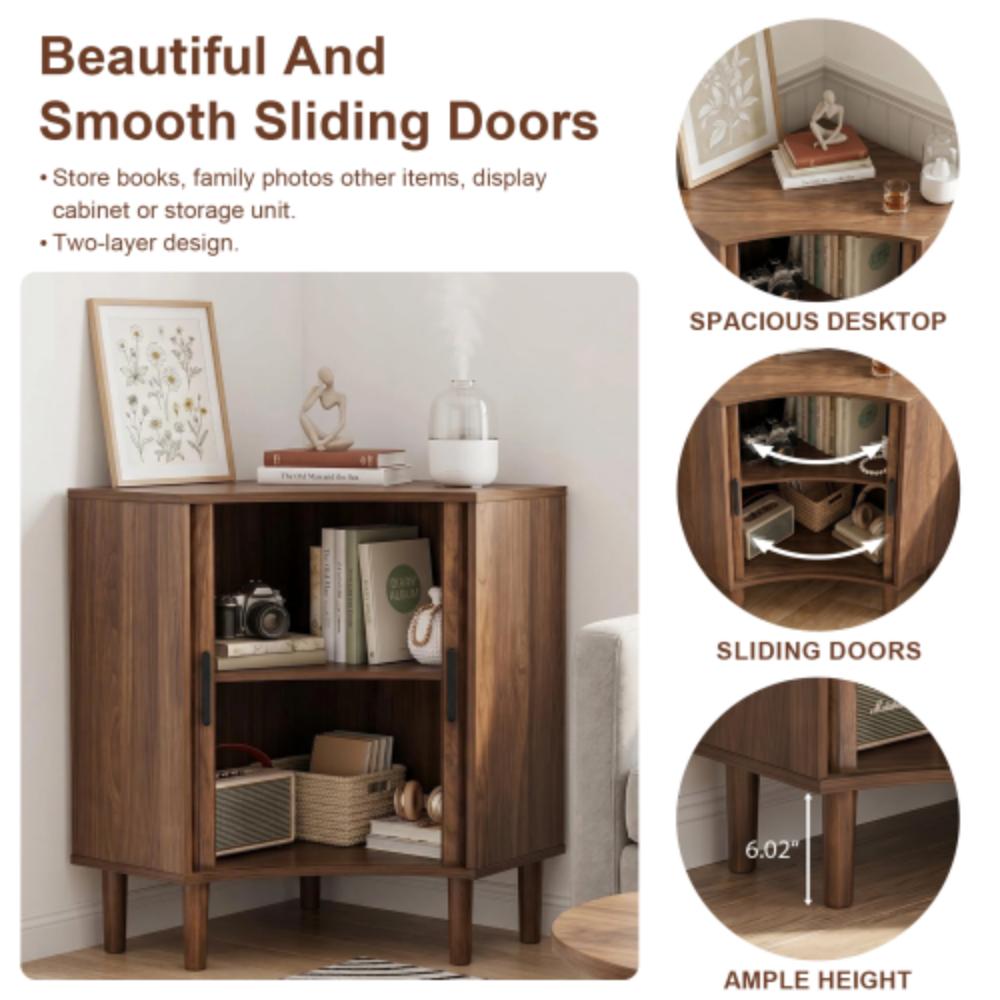 Small Corner Floor Cabinet with Fluted Wooden Design