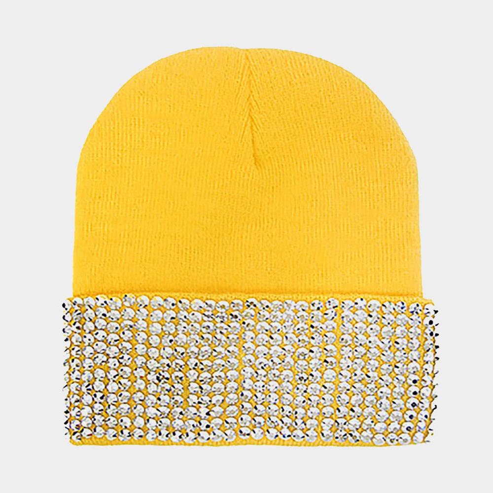 Rhinestone Embellished Knit Beanie Hat