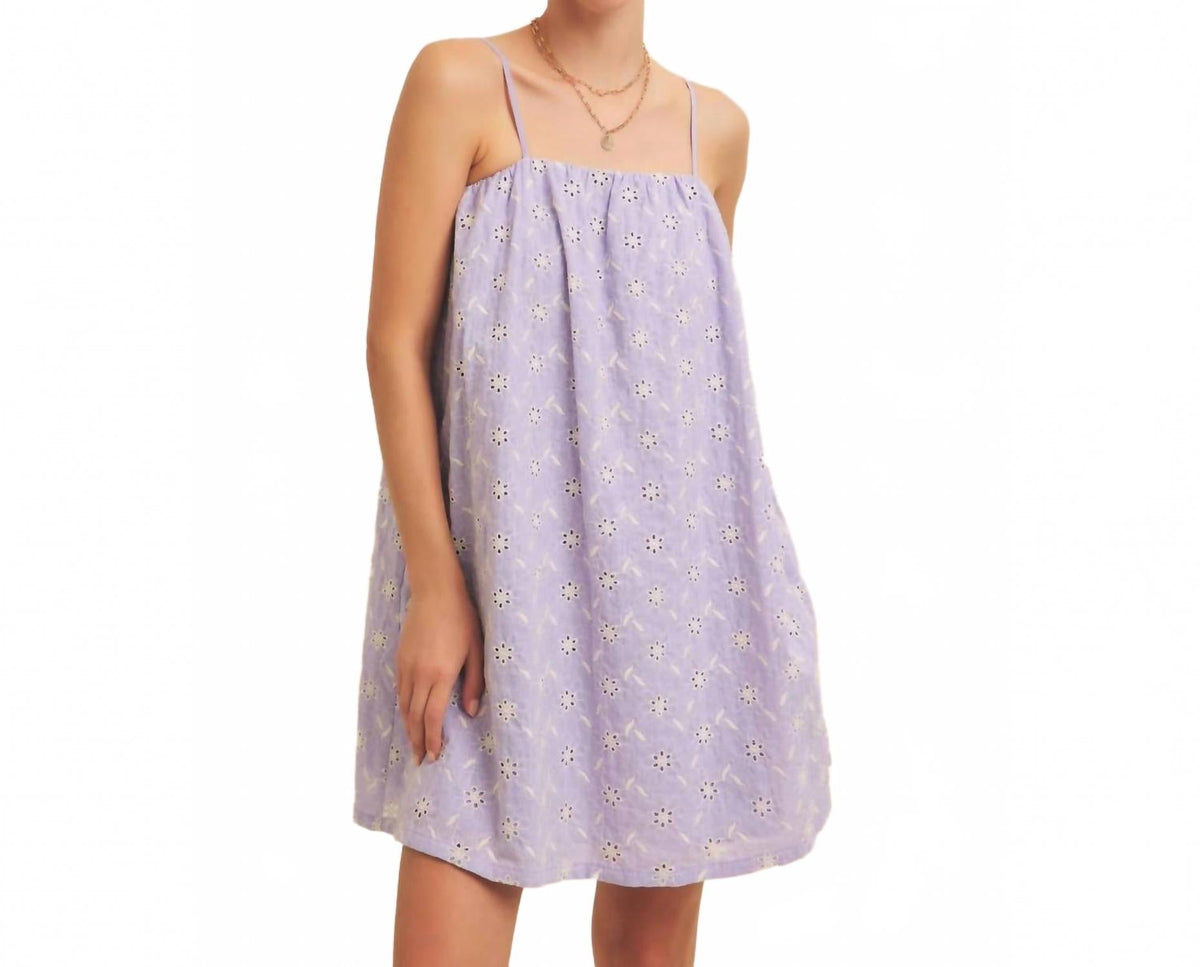 Floral Embroidered Cotton Mini Dress In Lavender
