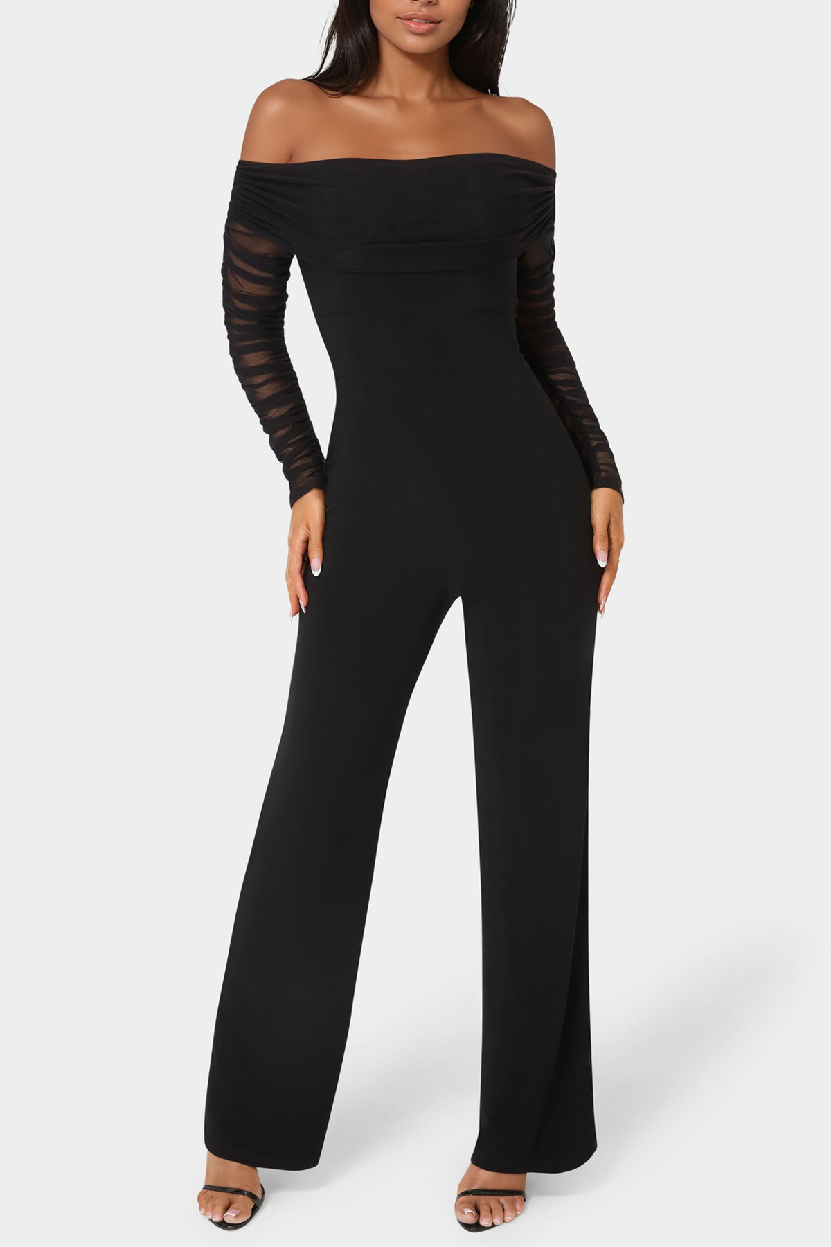 Bebe Women's Off Shoulder Ruched Jumpsuit