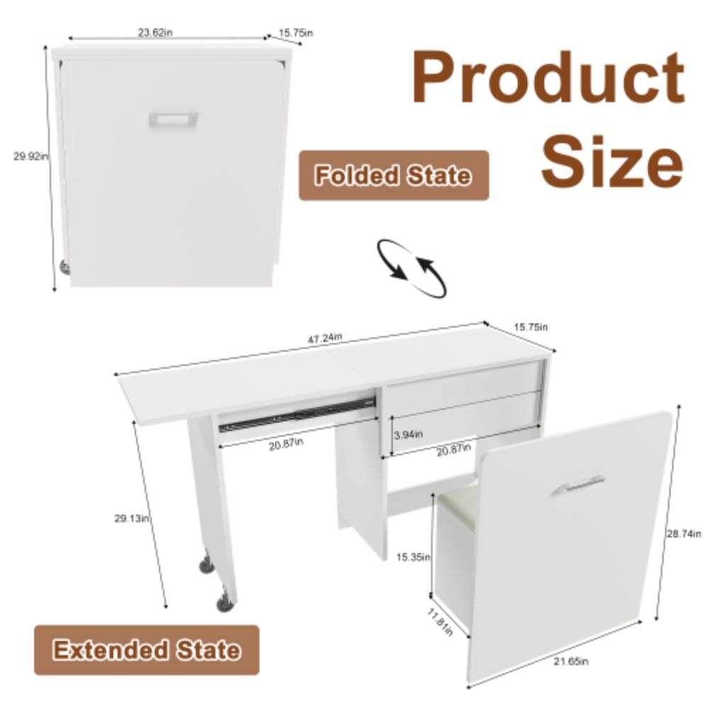 Folding Bedroom Desk with Mirror and Hidden Compartments