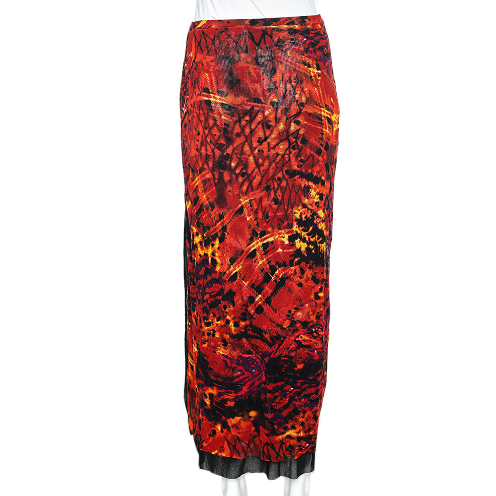 Kenzo Jeans Orange Printed Jersey Skirt L