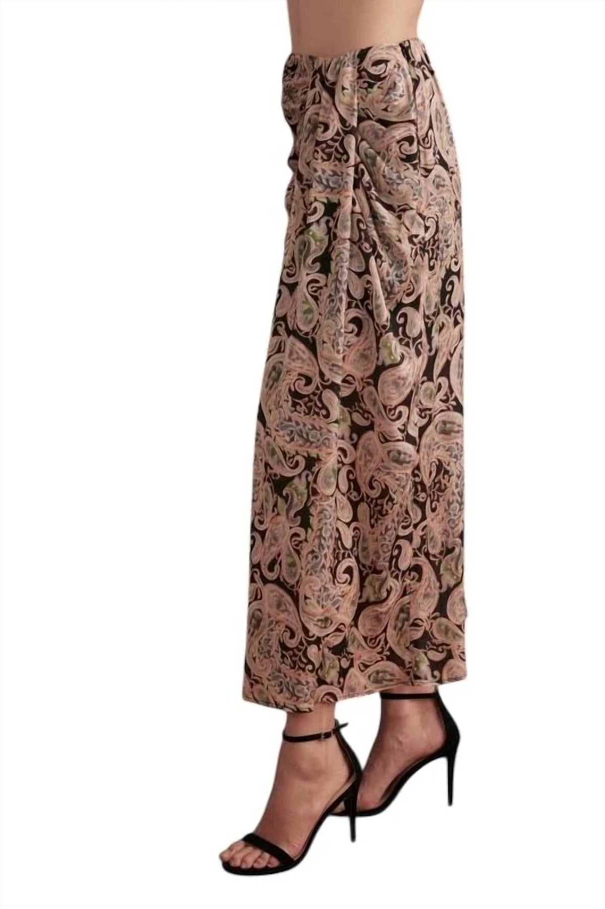 Posh Paisley Draped Faux Wrap Midi Skirt In Multicolor