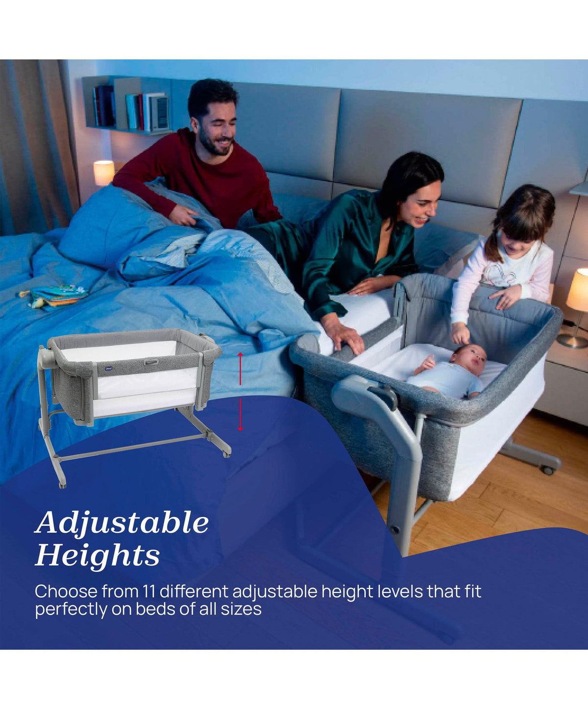 Chicco Next2Me Magic Evo Bedside Crib – Dark Grey