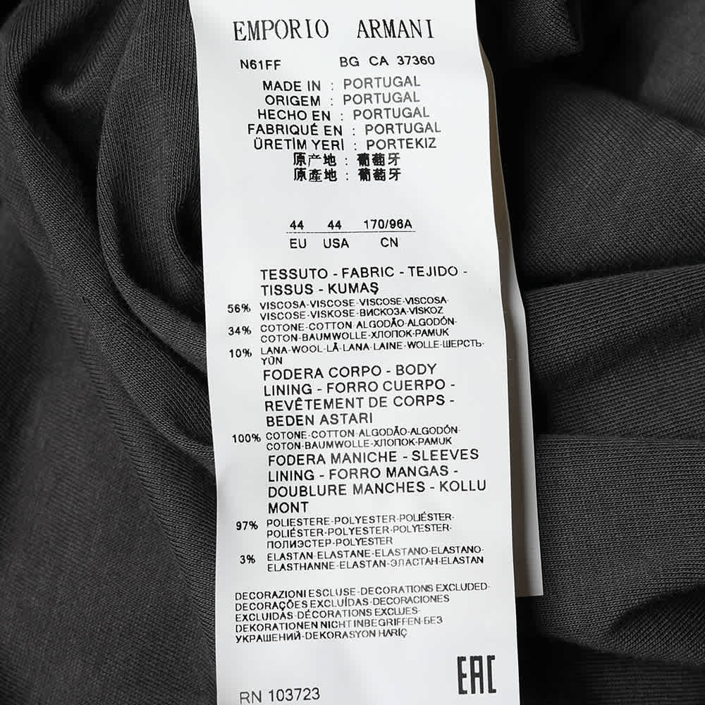 Emporio Armani Grey Terry Zip Front Jacket M