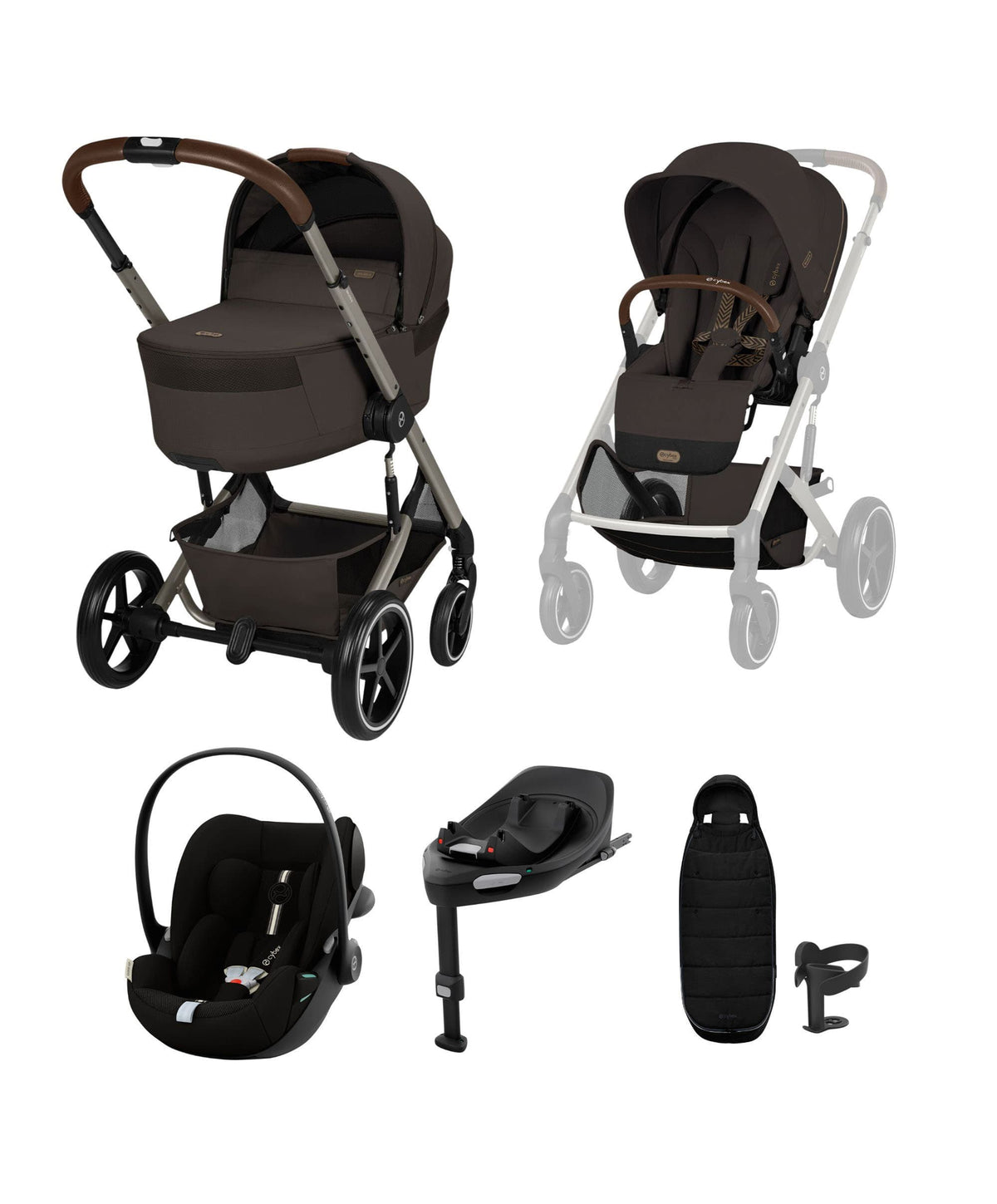 Cybex Balios S Lux + Folding Carrycot Bundle with Cloud G3 Plus Car Seat – Chocolate Brown