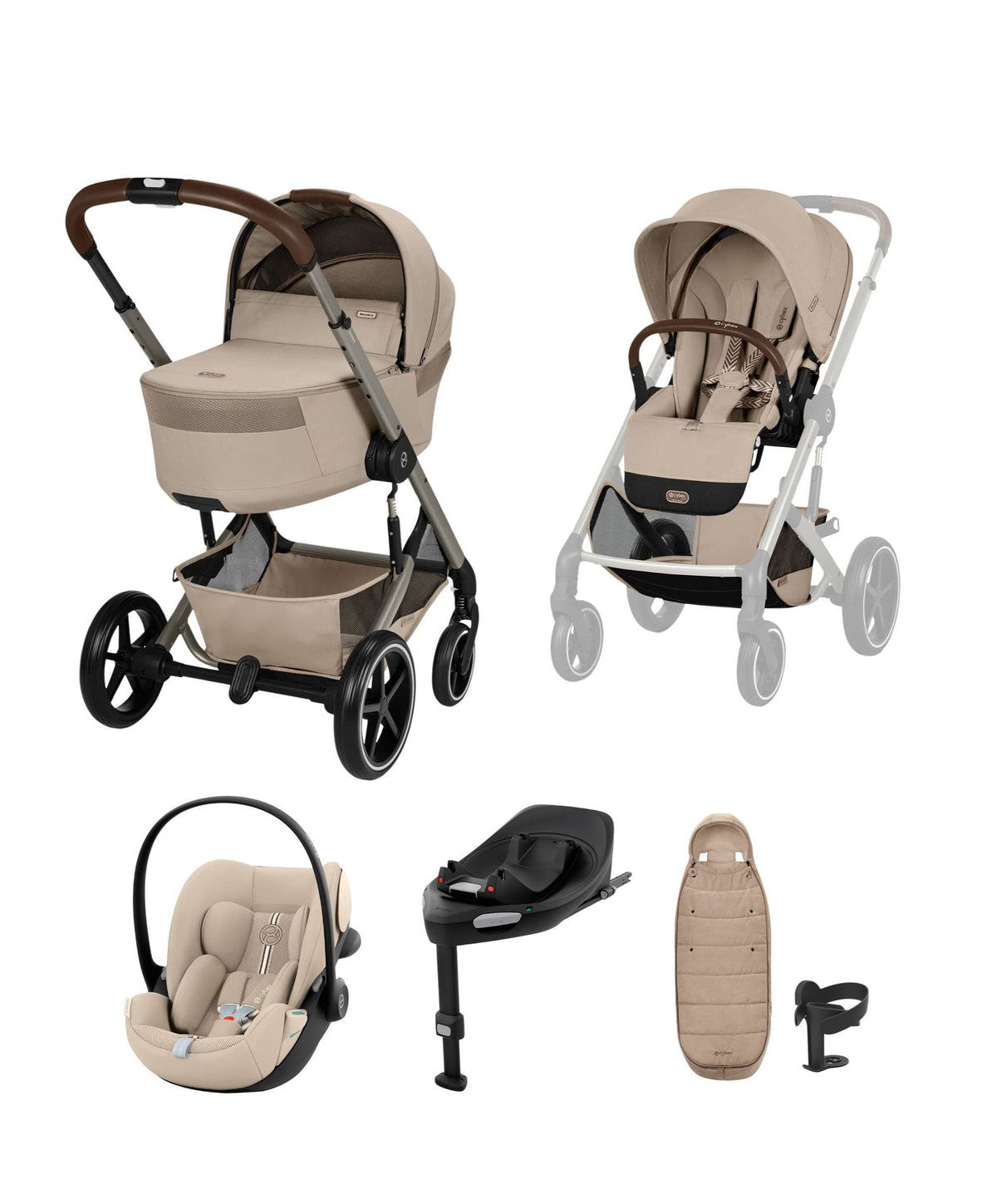 Cybex Balios S Lux + Folding Carrycot Bundle with Cloud G3 Plus Car Seat – Almond Beige