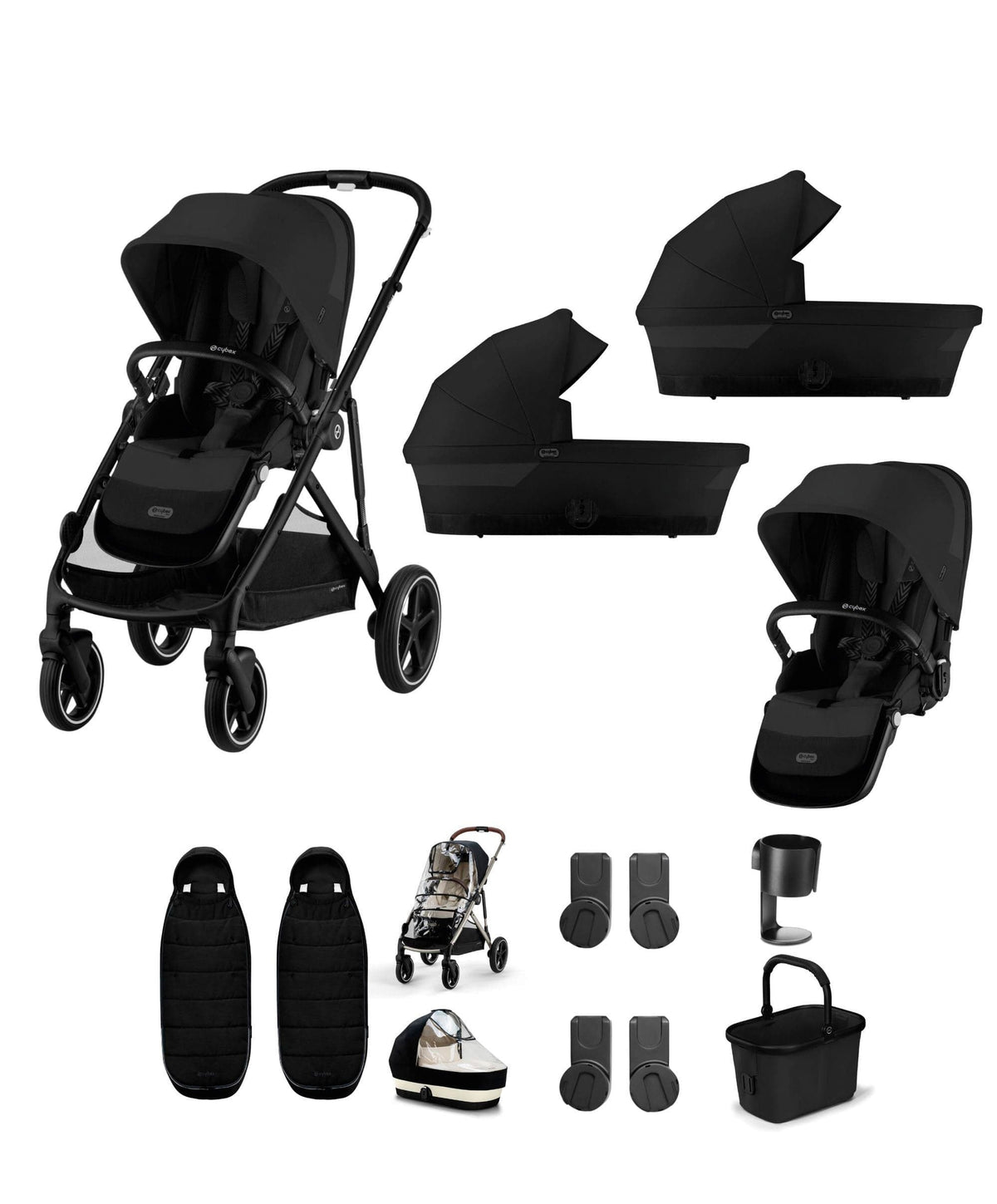Cybex Gazelle S Twin Pushchair Bundle (12 Pieces) - Moon Black