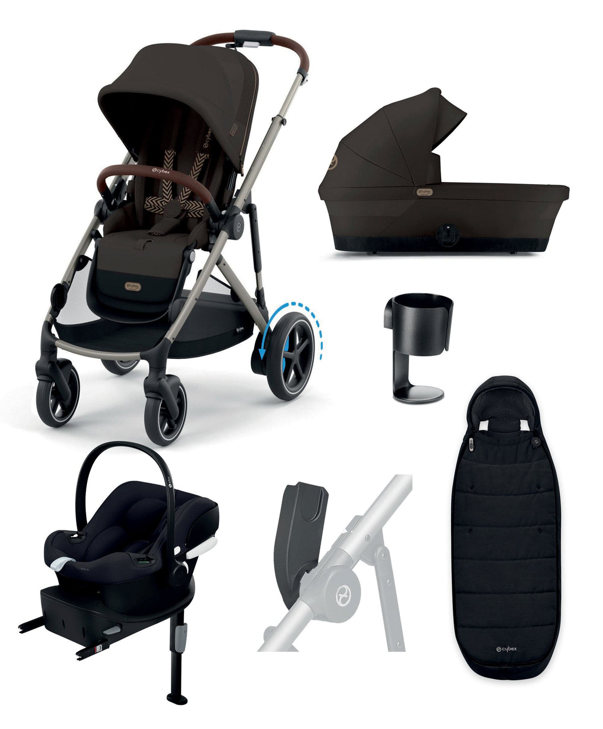 Cybex e-Gazelle S Electric Pushchair Bundle with Cybex Aton B2 i-Size Car Seat and Base (6 Pieces) – Chocolate Brown