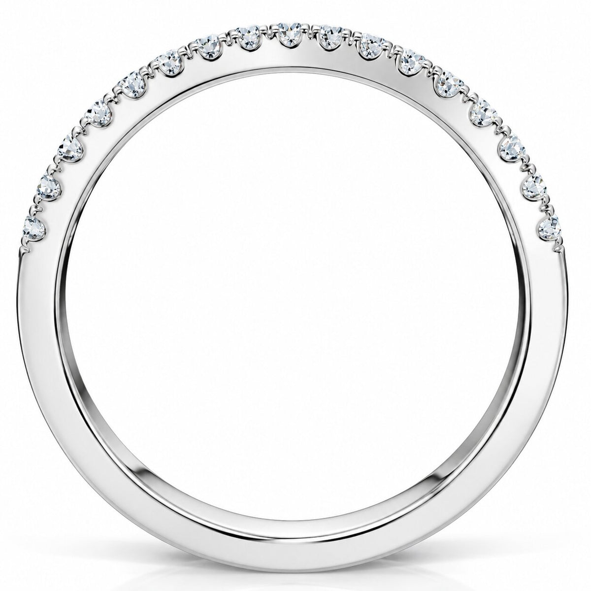 1/6ct Curved Diamond Wedding Ring 14K White Gold Size Selectable