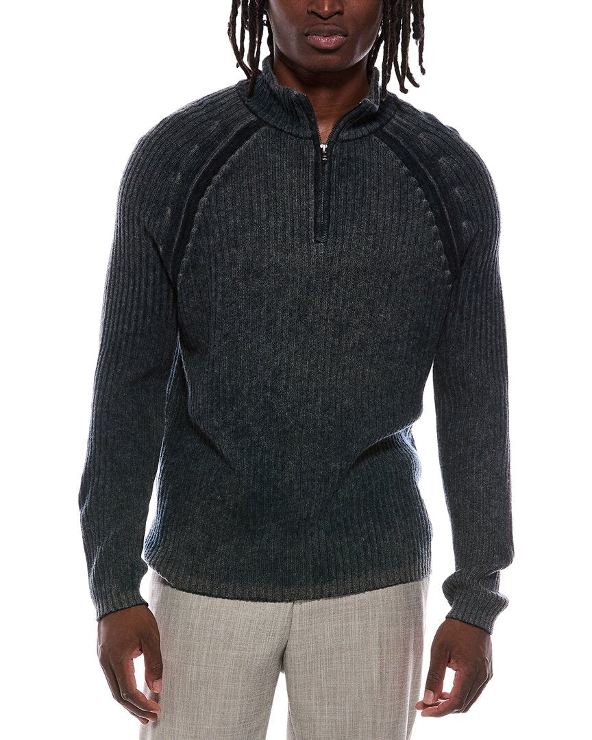 Autumn Cashmere Inked Ribbed Wool & Cashmere-Blend 1/4-Zip Mock Neck Sweater