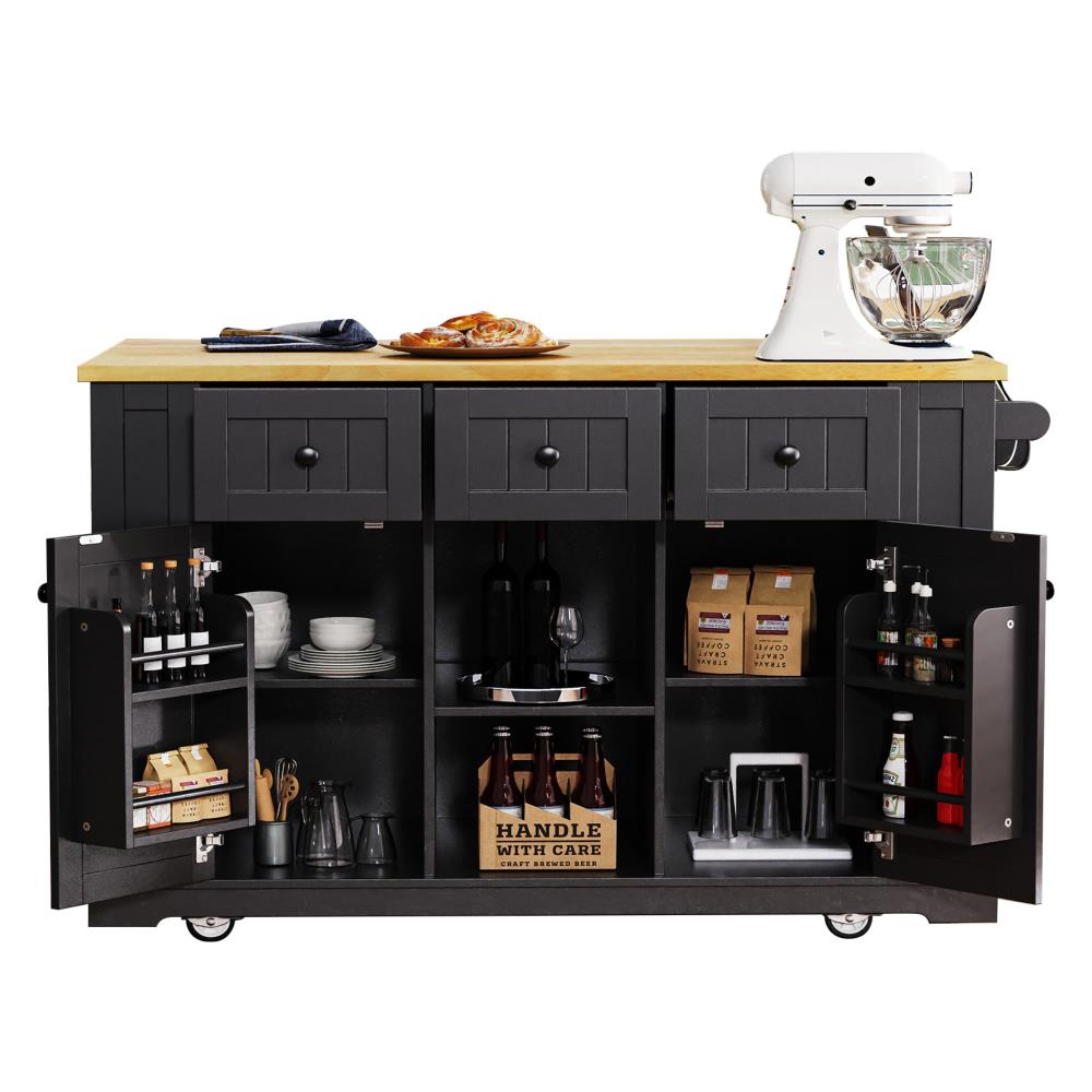Rolling Kitchen Workstation with Internal Cabinet Storage