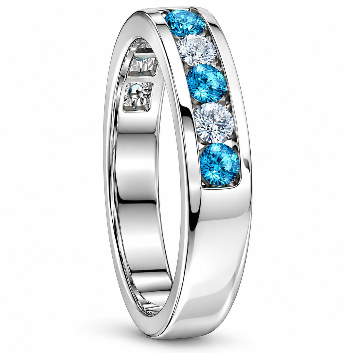 1/4ct Blue & White Diamond Wedding Ring 14K White Gold Size Selectable