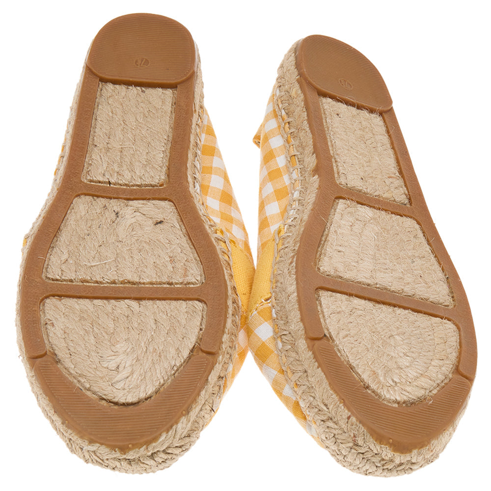 Tory Burch Yellow/White Gingham Fabric And Canvas Espadrille Flats Size 37.5