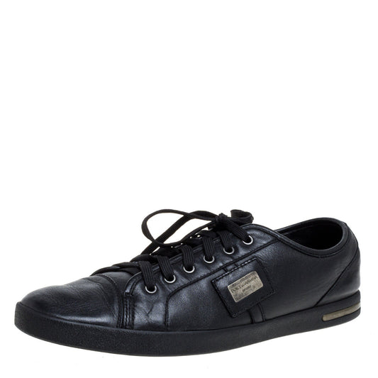 Dolce & Gabbana Black Leather Lace Low Top Sneakers Size 44.5