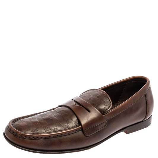 Louis Vuitton Brown Damier Embossed Leather Sorbonne Slip On Loafers Size 42
